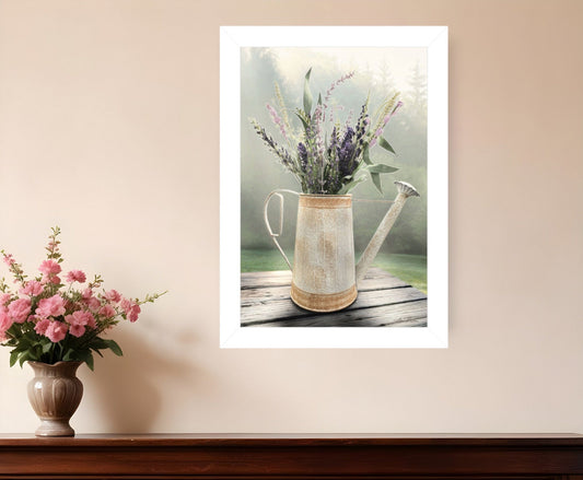 Lavender Watering Can 2 White Framed Print Wall Art - Homeroots