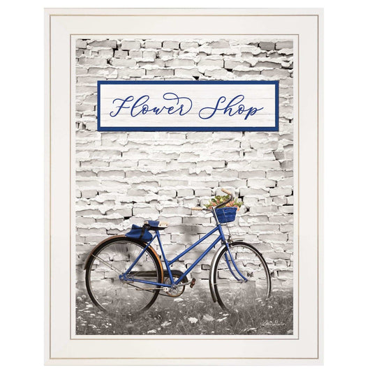 Flower Shop Bicycle 1 White Framed Print Wall Art - Homeroots - Flyclothing LLC
