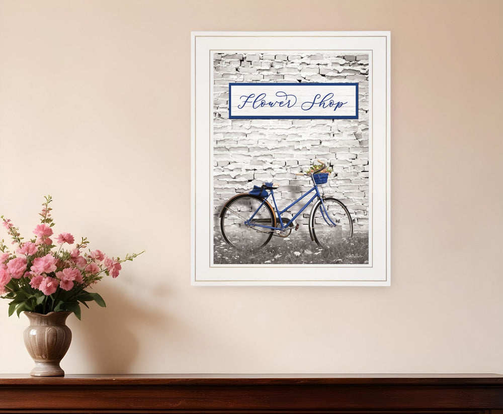 Flower Shop Bicycle 1 White Framed Print Wall Art - Homeroots