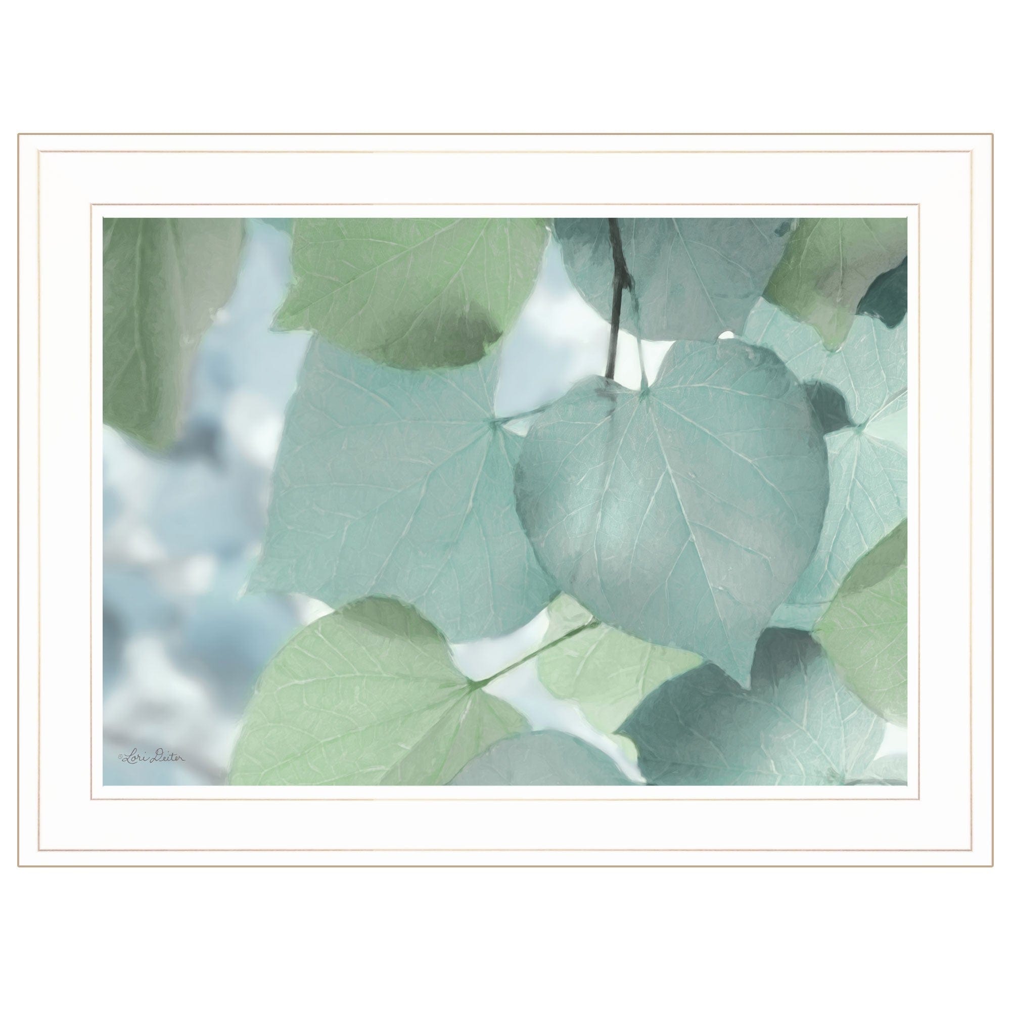 Aqua Leaves 1 White Framed Print Wall Art - Homeroots