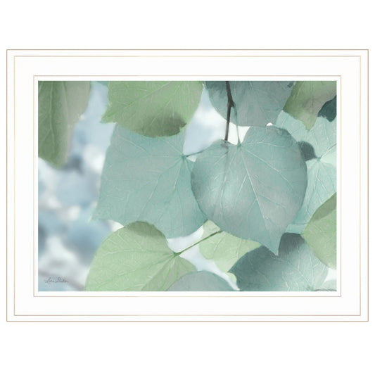 Aqua Leaves 1 White Framed Print Wall Art - Homeroots