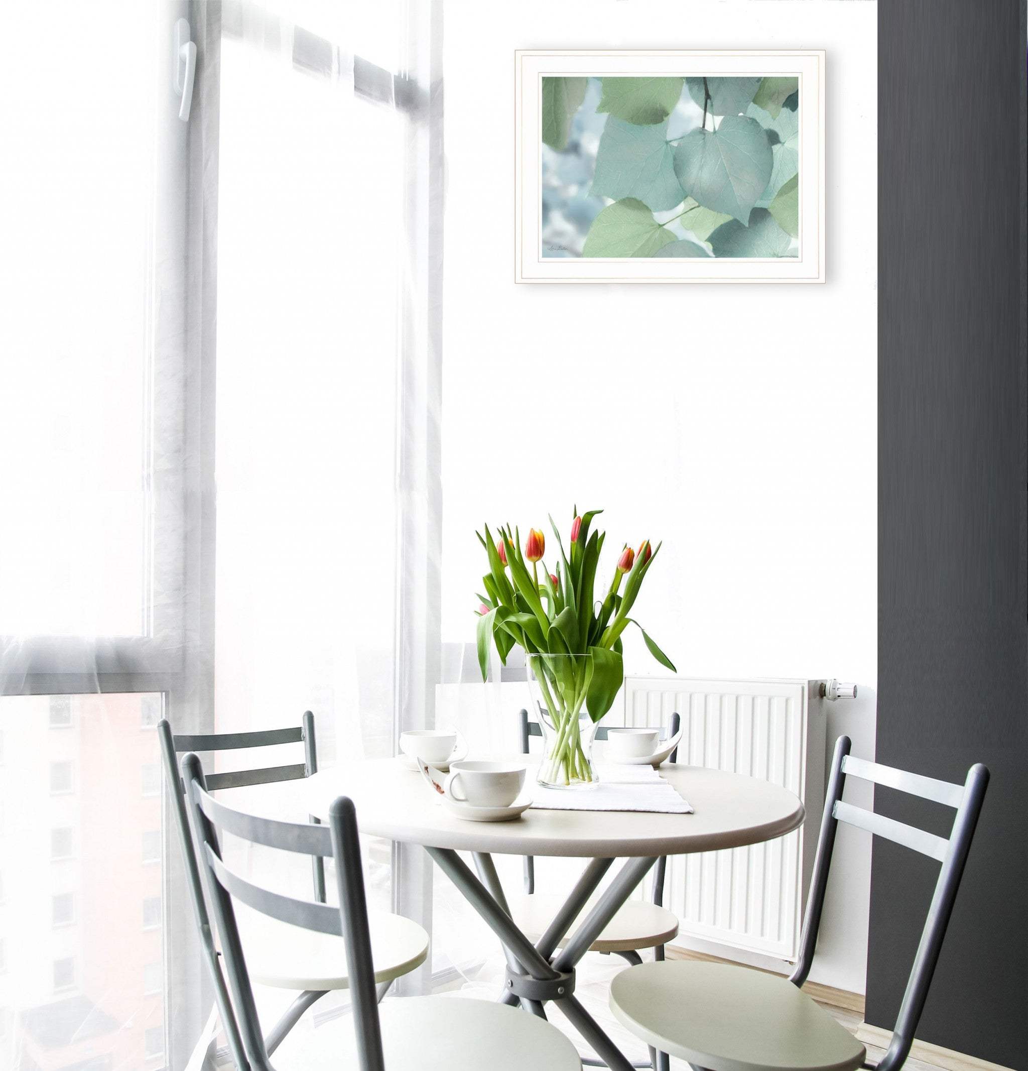 Aqua Leaves 1 White Framed Print Wall Art - Homeroots - Flyclothing LLC