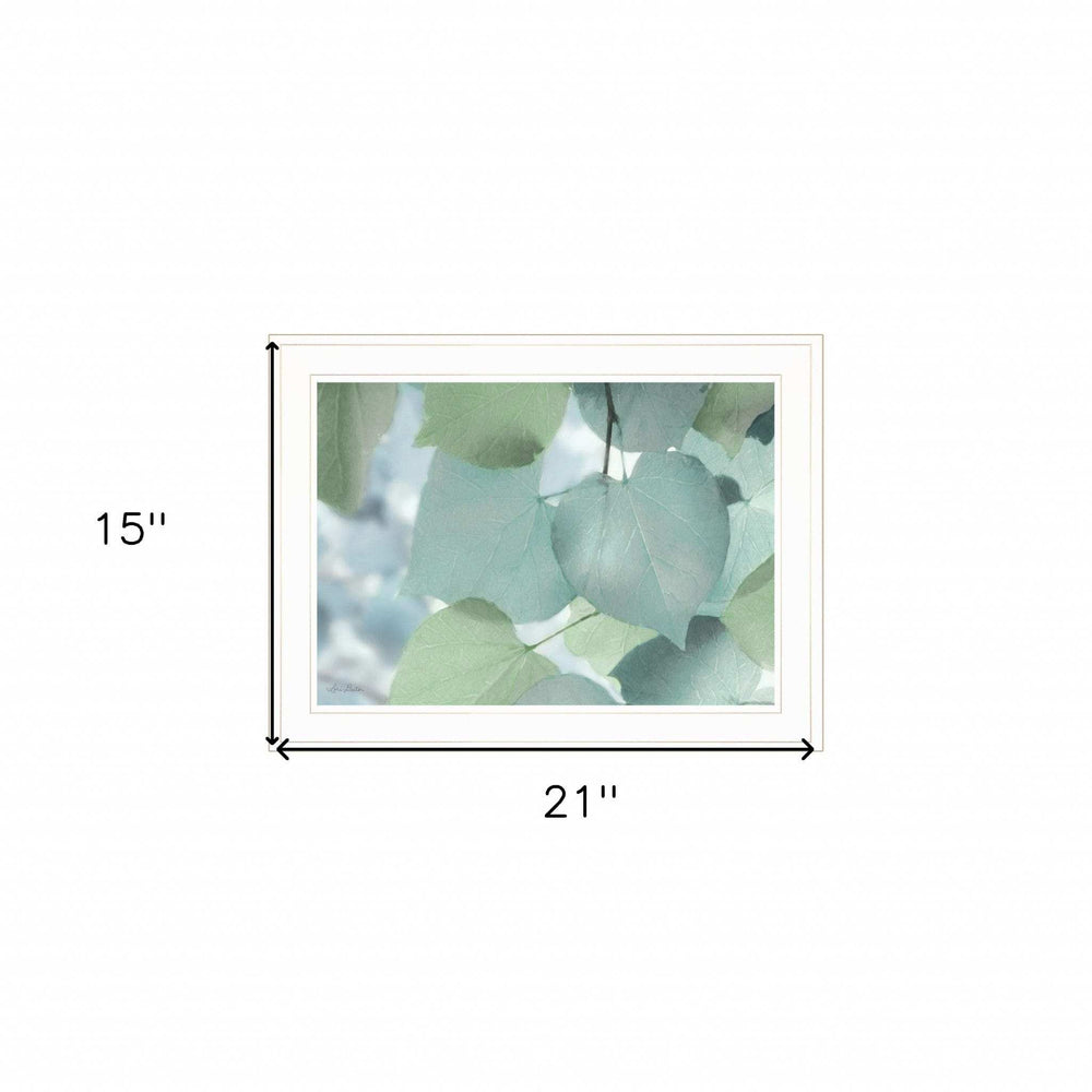 Aqua Leaves 1 White Framed Print Wall Art - Homeroots - Flyclothing LLC