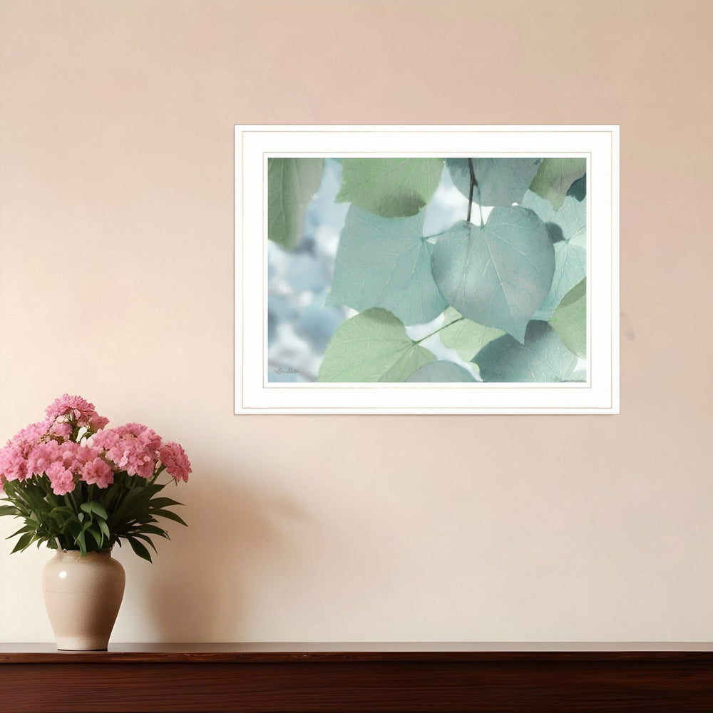 Aqua Leaves 1 White Framed Print Wall Art - Homeroots