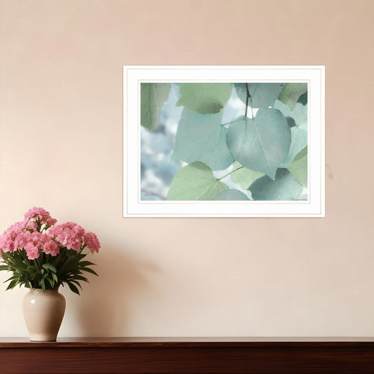 Aqua Leaves 1 White Framed Print Wall Art - Homeroots