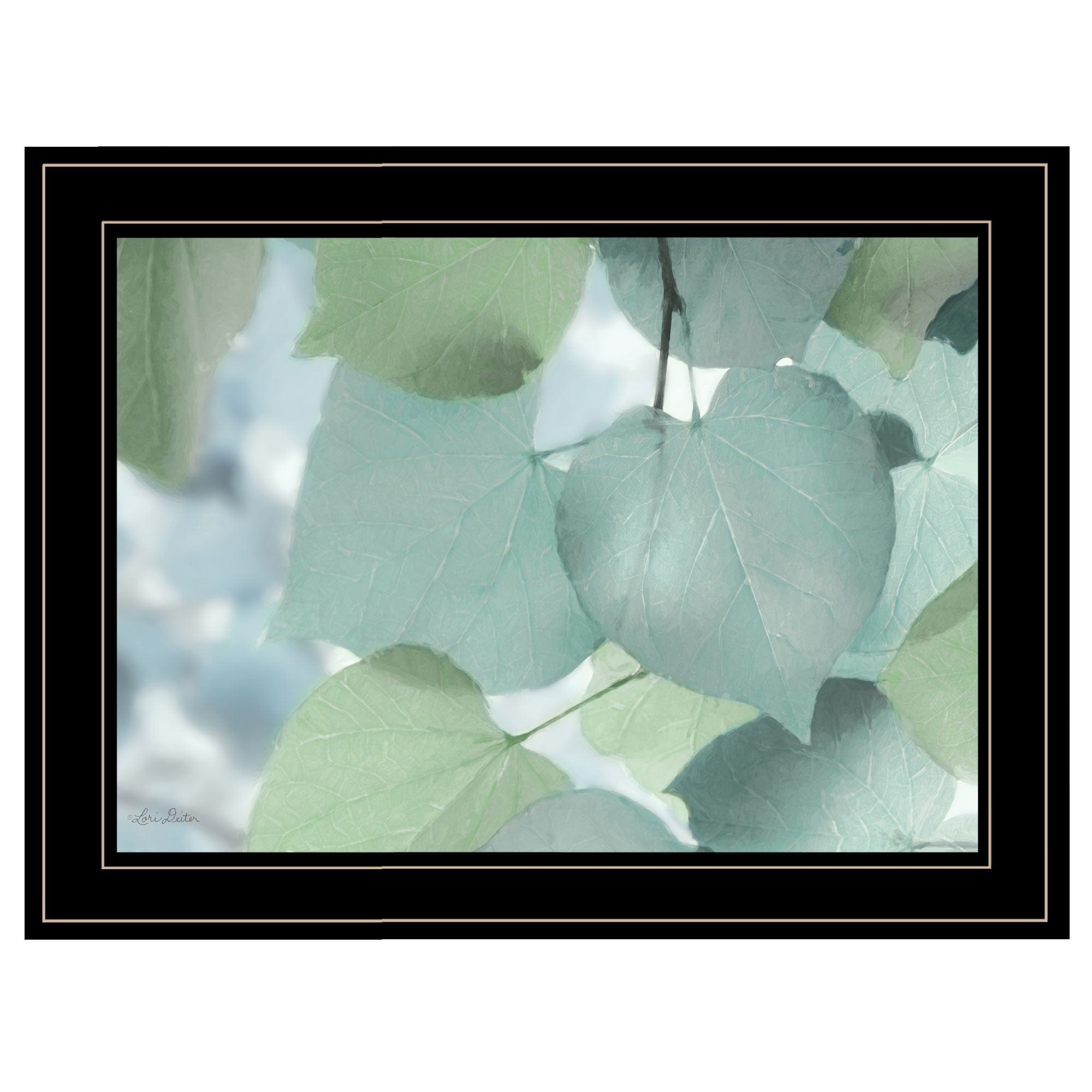 Aqua Leaves 2 Black Framed Print Wall Art - Homeroots