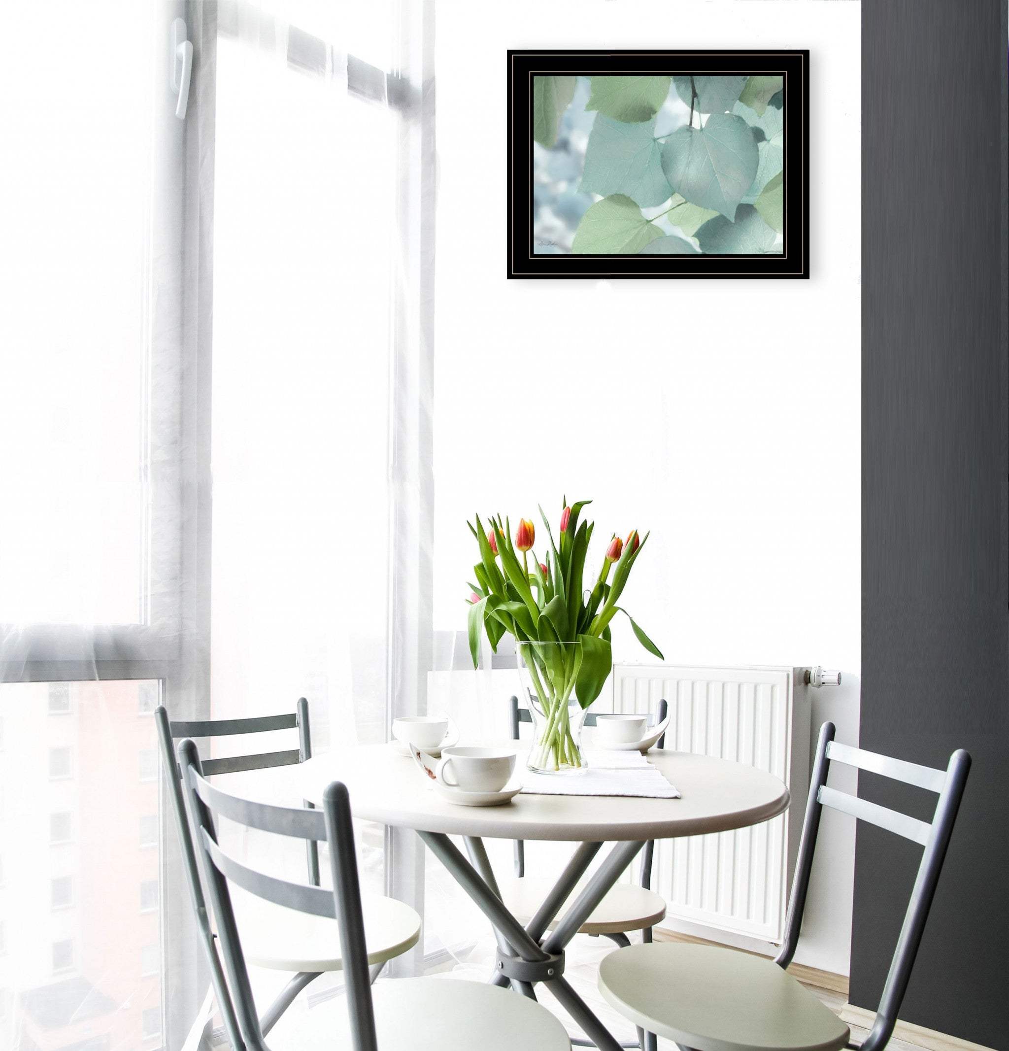 Aqua Leaves 2 Black Framed Print Wall Art - Homeroots - Flyclothing LLC