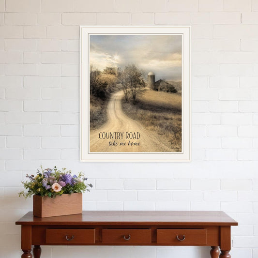 Country Road Take Me 1 White Framed Print Wall Art - Homeroots