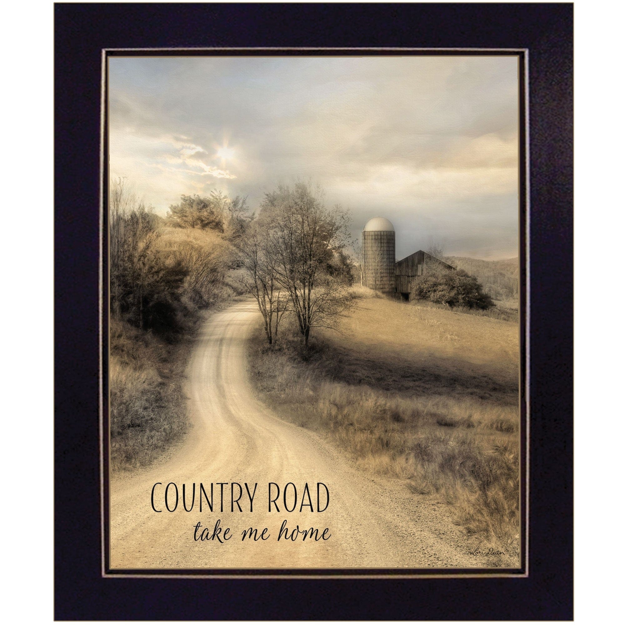 Country Road Take Me 2 Black Framed Print Wall Art - Homeroots