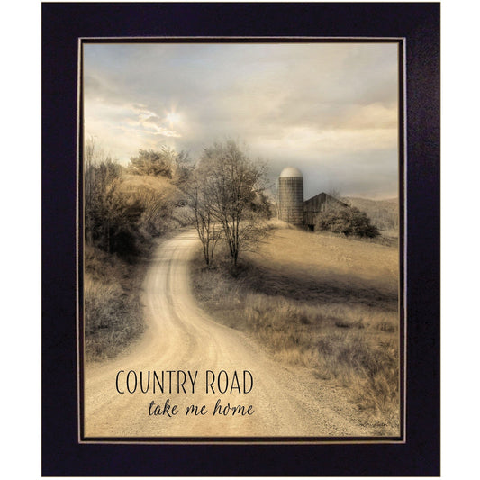 Country Road Take Me 2 Black Framed Print Wall Art - Homeroots