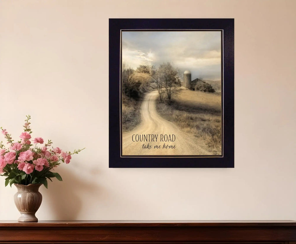 Country Road Take Me 2 Black Framed Print Wall Art - Homeroots