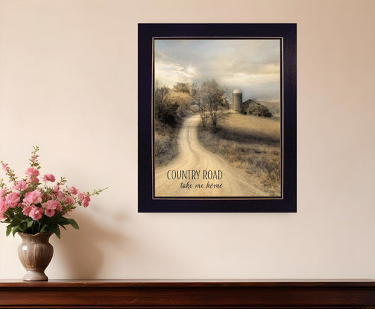 Country Road Take Me 2 Black Framed Print Wall Art - Homeroots