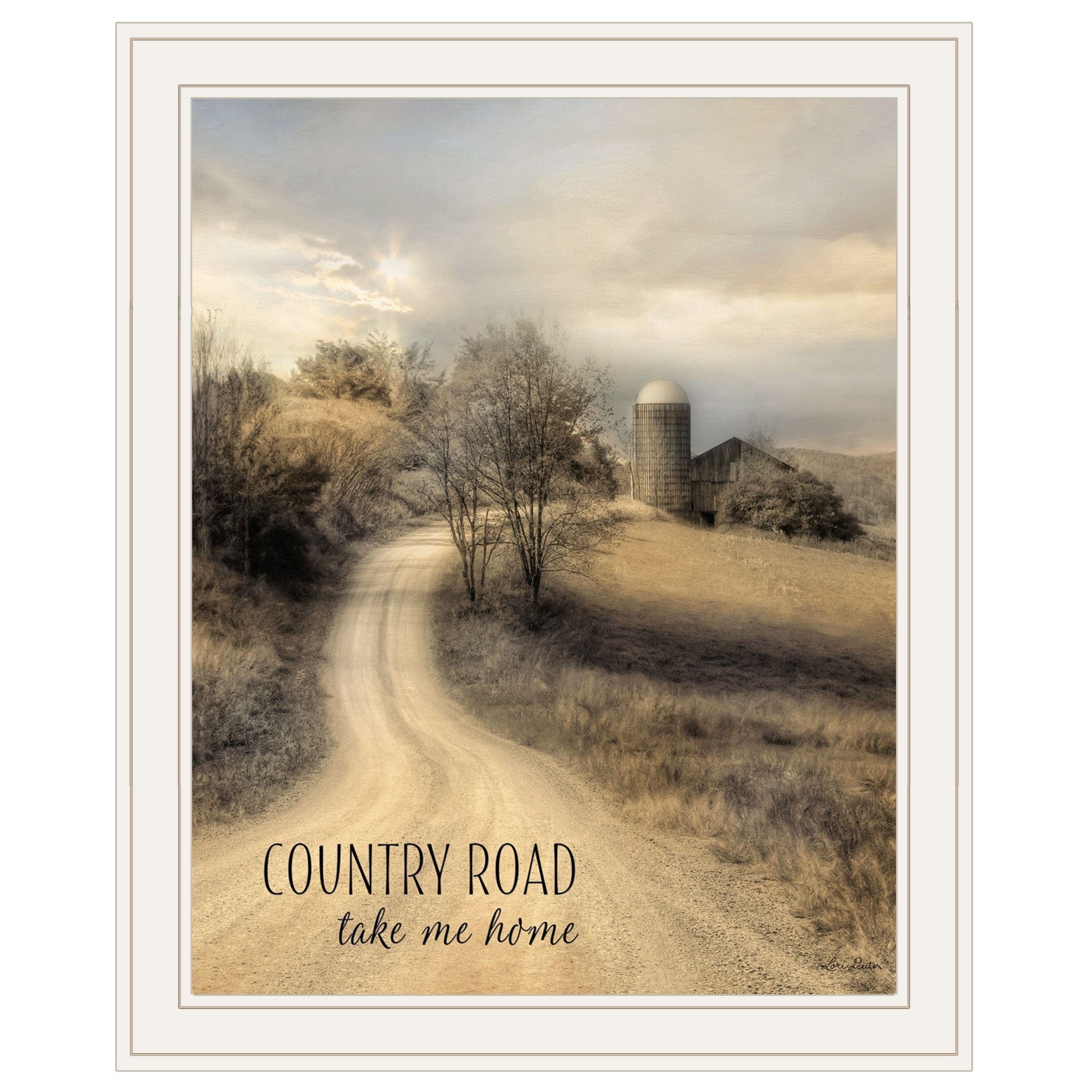 Country Road Take Me Home 1 White Framed Print Wall Art - Homeroots