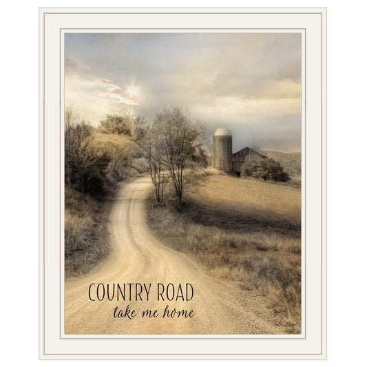 Country Road Take Me Home 1 White Framed Print Wall Art - Homeroots