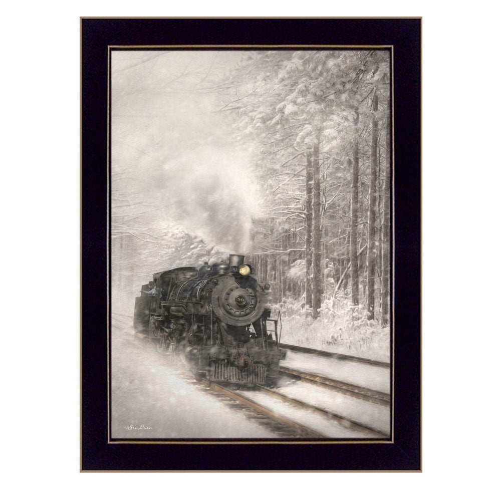 Snowy Locomotive 1 Black Framed Print Wall Art - Homeroots - Flyclothing LLC