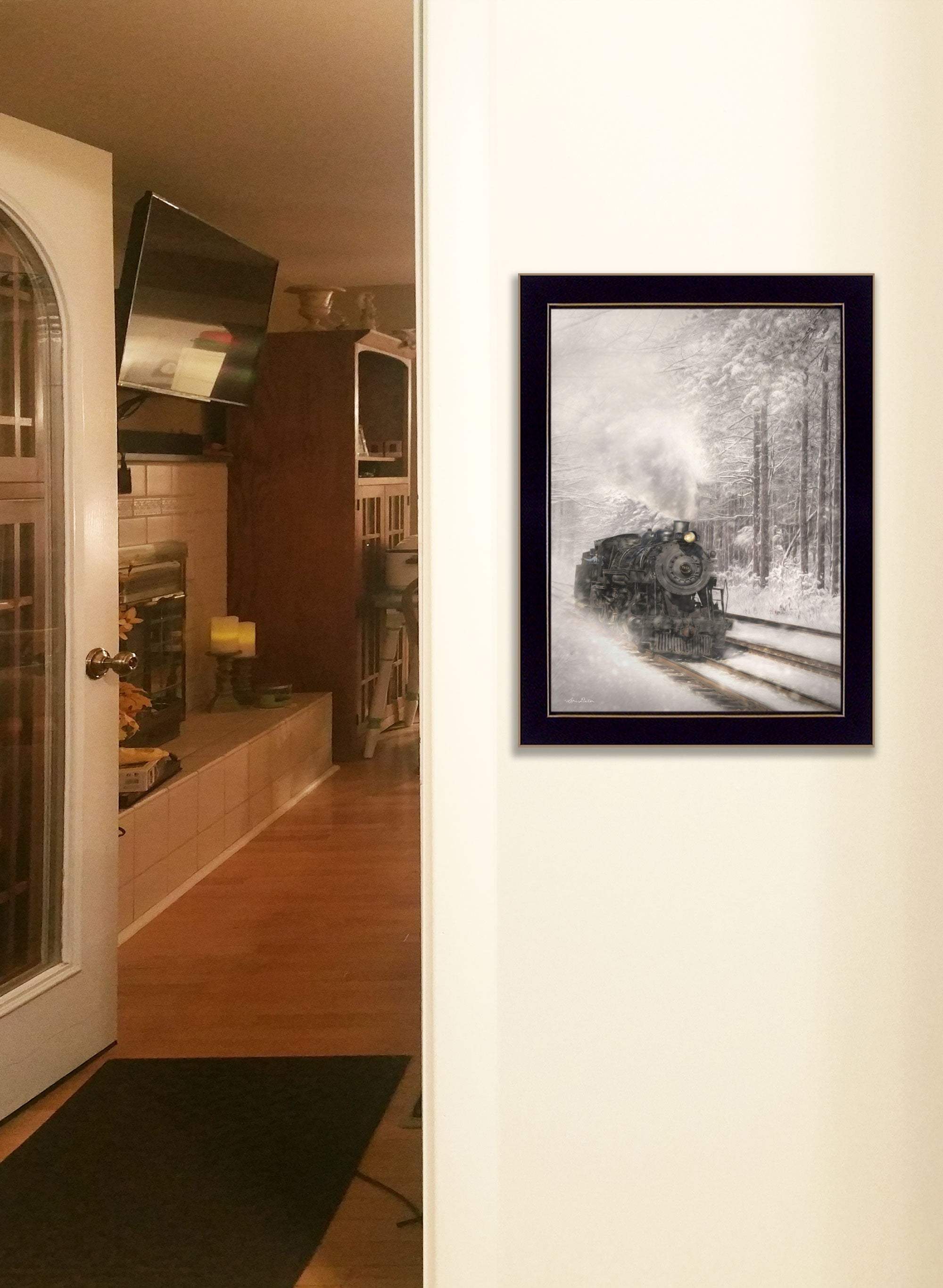 Snowy Locomotive 1 Black Framed Print Wall Art - Homeroots - Flyclothing LLC