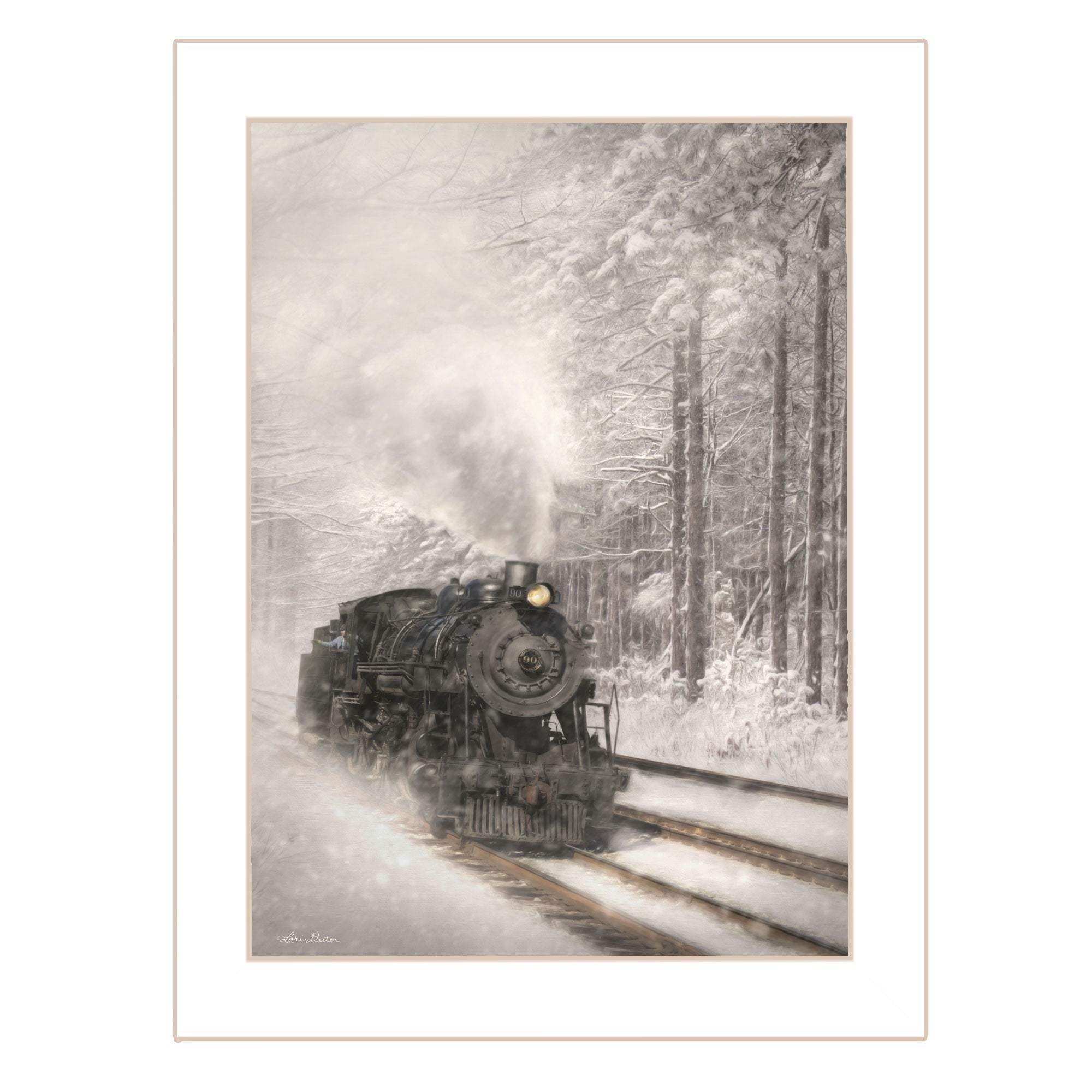 Snowy Locomotive 2 White Framed Print Wall Art - Homeroots - Flyclothing LLC