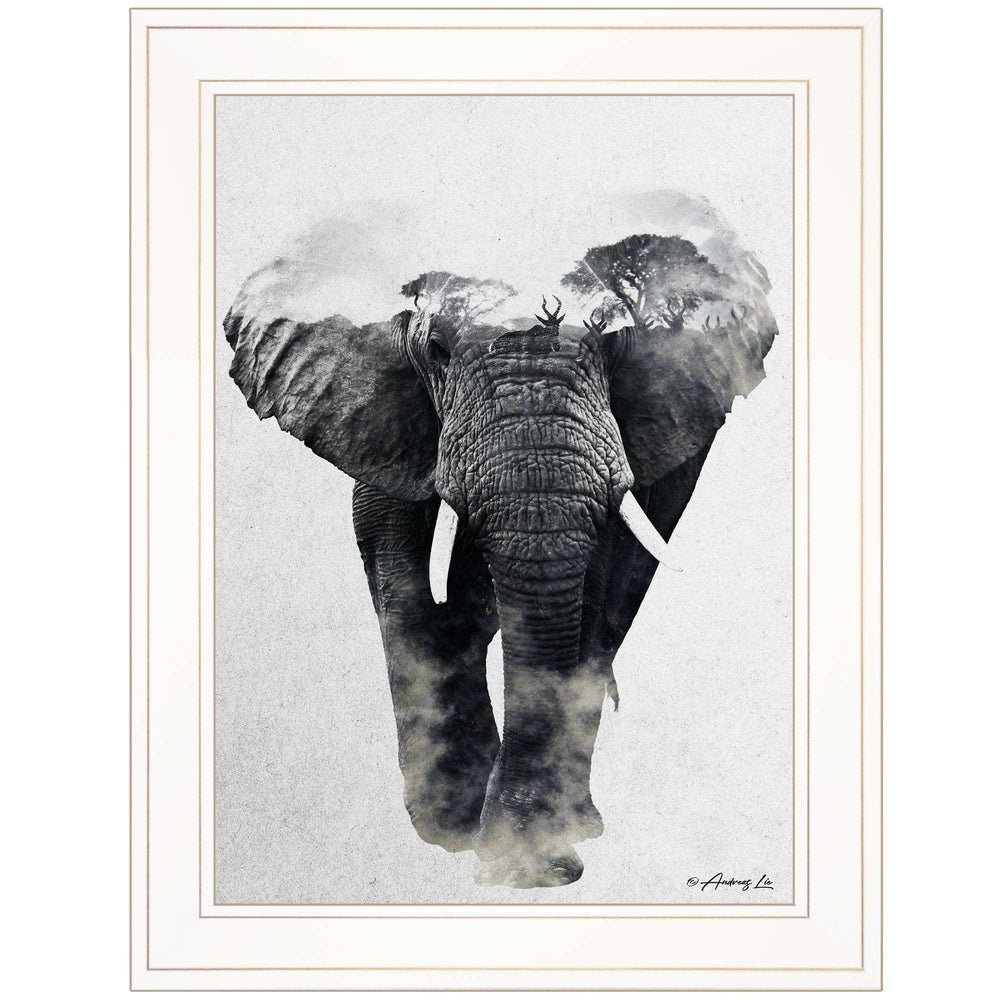 Elephant Walk 1 White Framed Print Wall Art - Homeroots - Flyclothing LLC