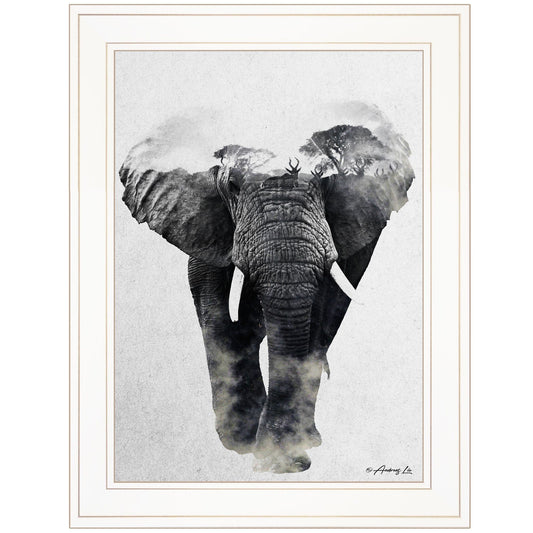 Elephant Walk 1 White Framed Print Wall Art - Homeroots