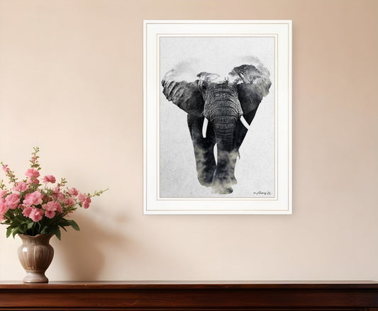 Elephant Walk 1 White Framed Print Wall Art - Homeroots