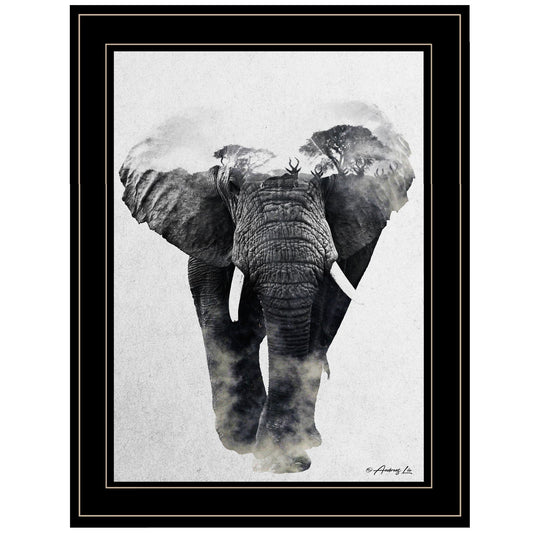 Elephant Walk 2 Black Framed Print Wall Art - Homeroots