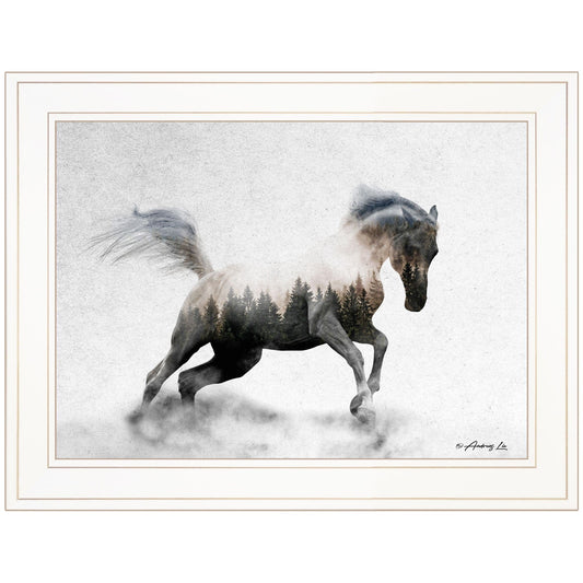 Running White Stallion 1 White Framed Print Wall Art - Homeroots