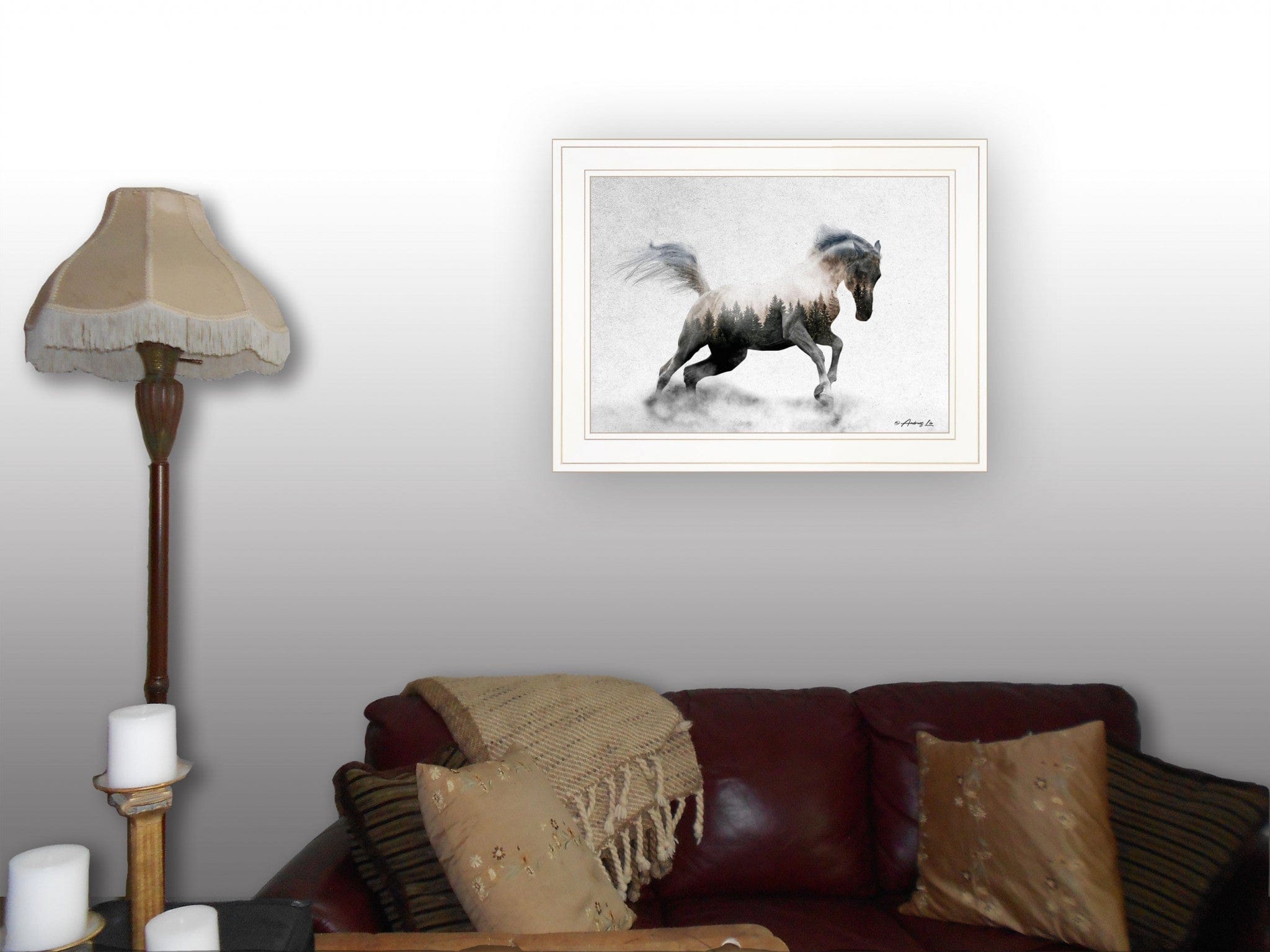 Running White Stallion 1 White Framed Print Wall Art - Homeroots