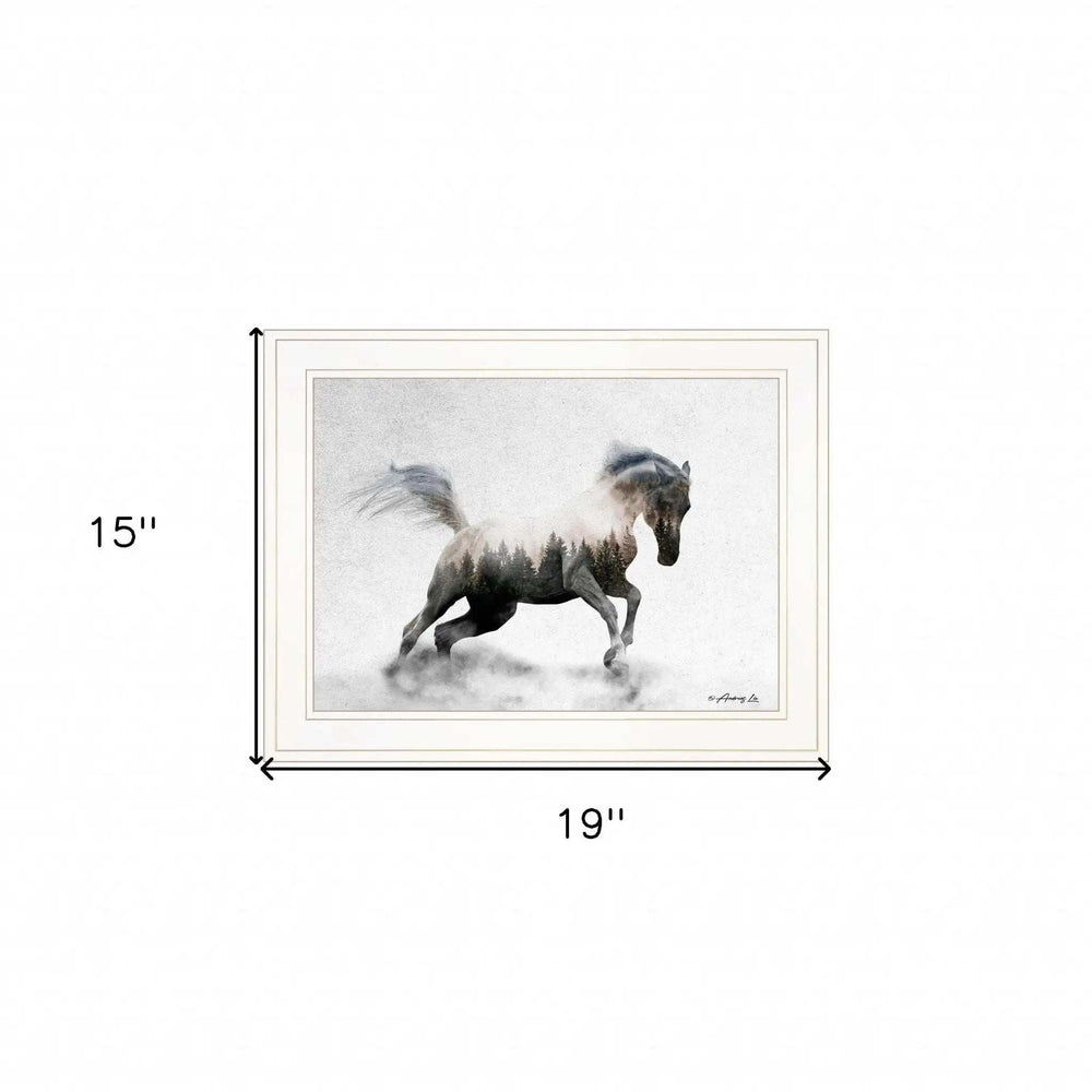 Running White Stallion 1 White Framed Print Wall Art - Homeroots - Flyclothing LLC
