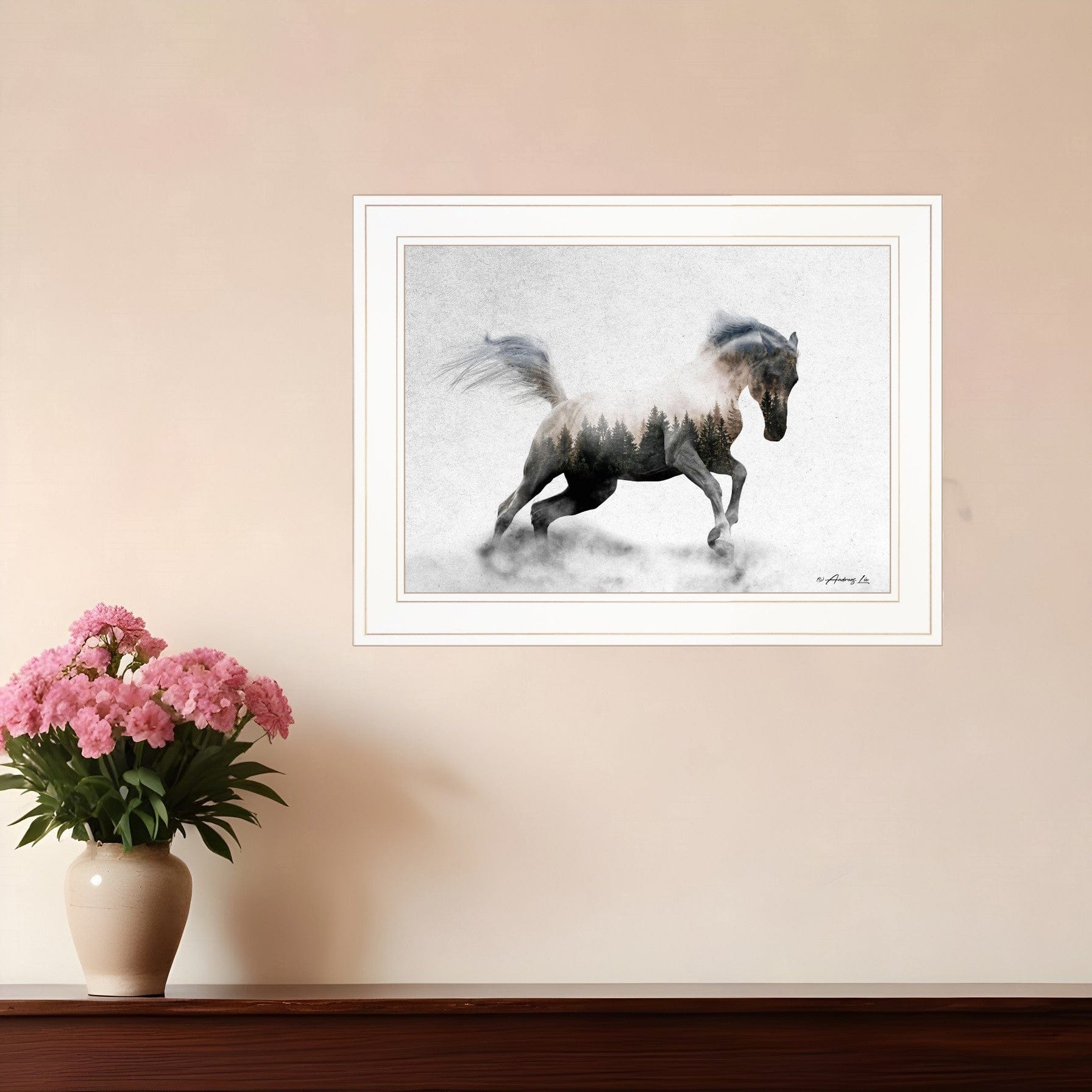 Running White Stallion 1 White Framed Print Wall Art - Homeroots