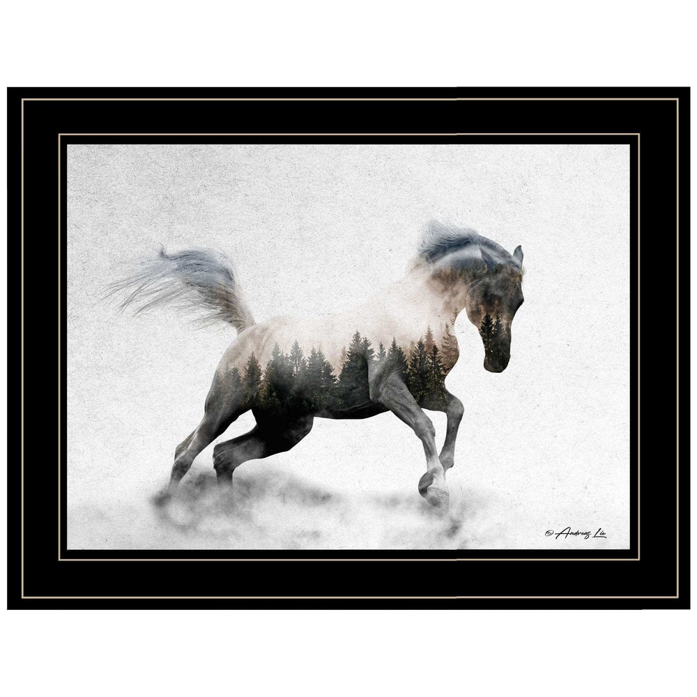 Running White Stallion 2 Black Framed Print Wall Art - Homeroots - Flyclothing LLC