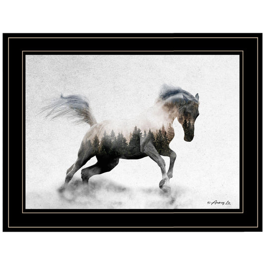 Running White Stallion 2 Black Framed Print Wall Art - Homeroots