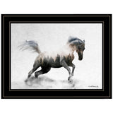 Running White Stallion 2 Black Framed Print Wall Art - Homeroots