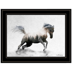 Running White Stallion 2 Black Framed Print Wall Art - Homeroots