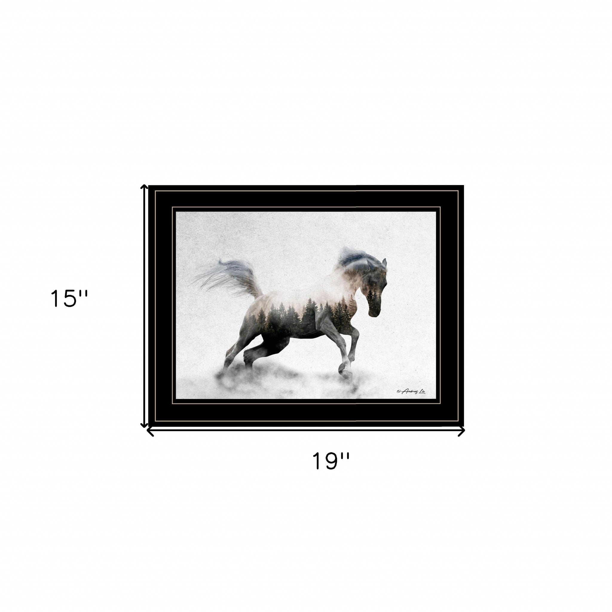Running White Stallion 2 Black Framed Print Wall Art - Homeroots