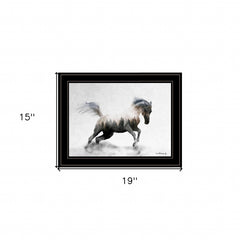 Running White Stallion 2 Black Framed Print Wall Art - Homeroots
