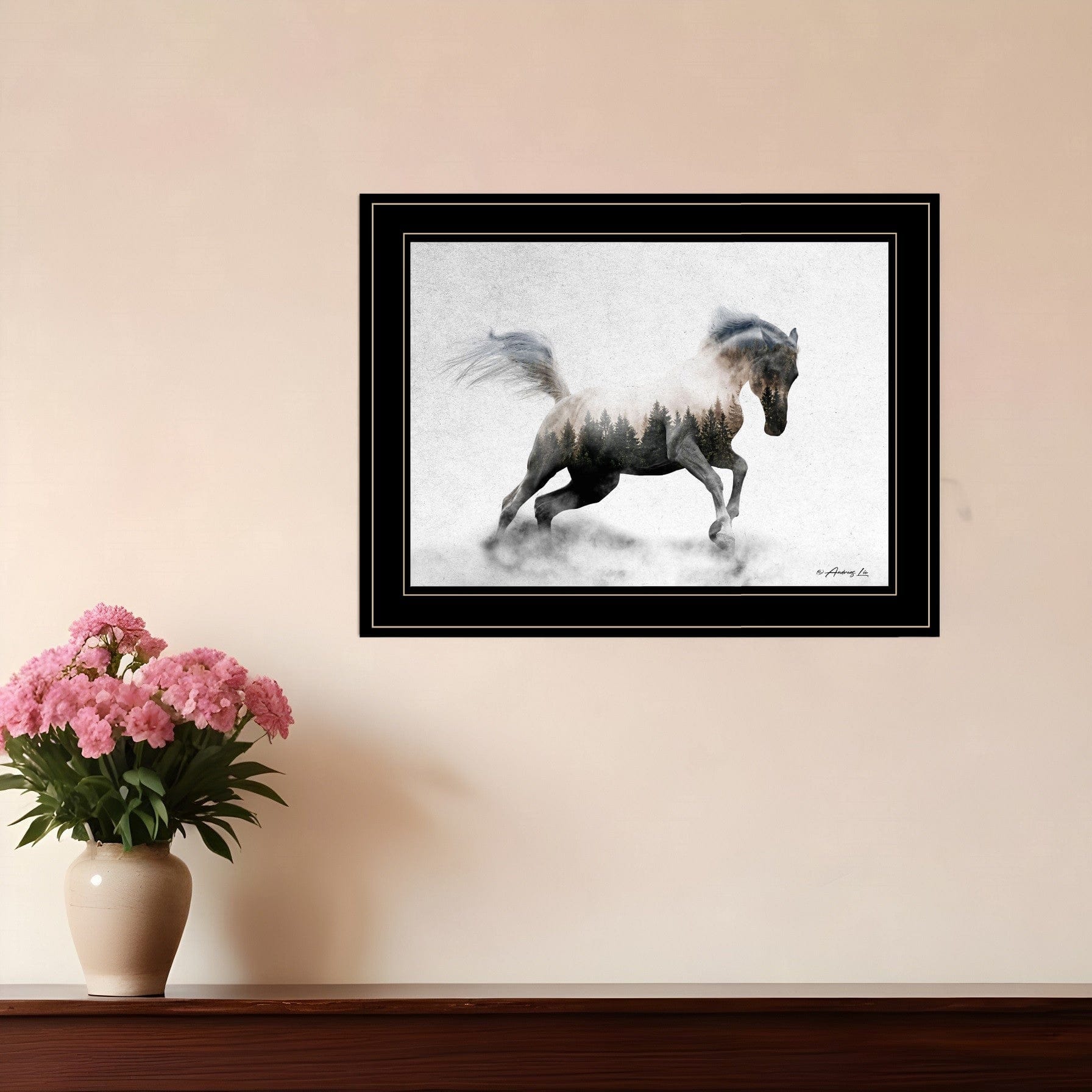 Running White Stallion 2 Black Framed Print Wall Art - Homeroots
