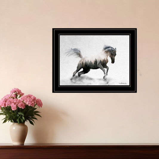 Running White Stallion 2 Black Framed Print Wall Art - Homeroots