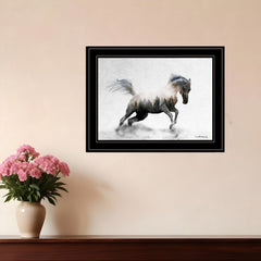 Running White Stallion 2 Black Framed Print Wall Art - Homeroots