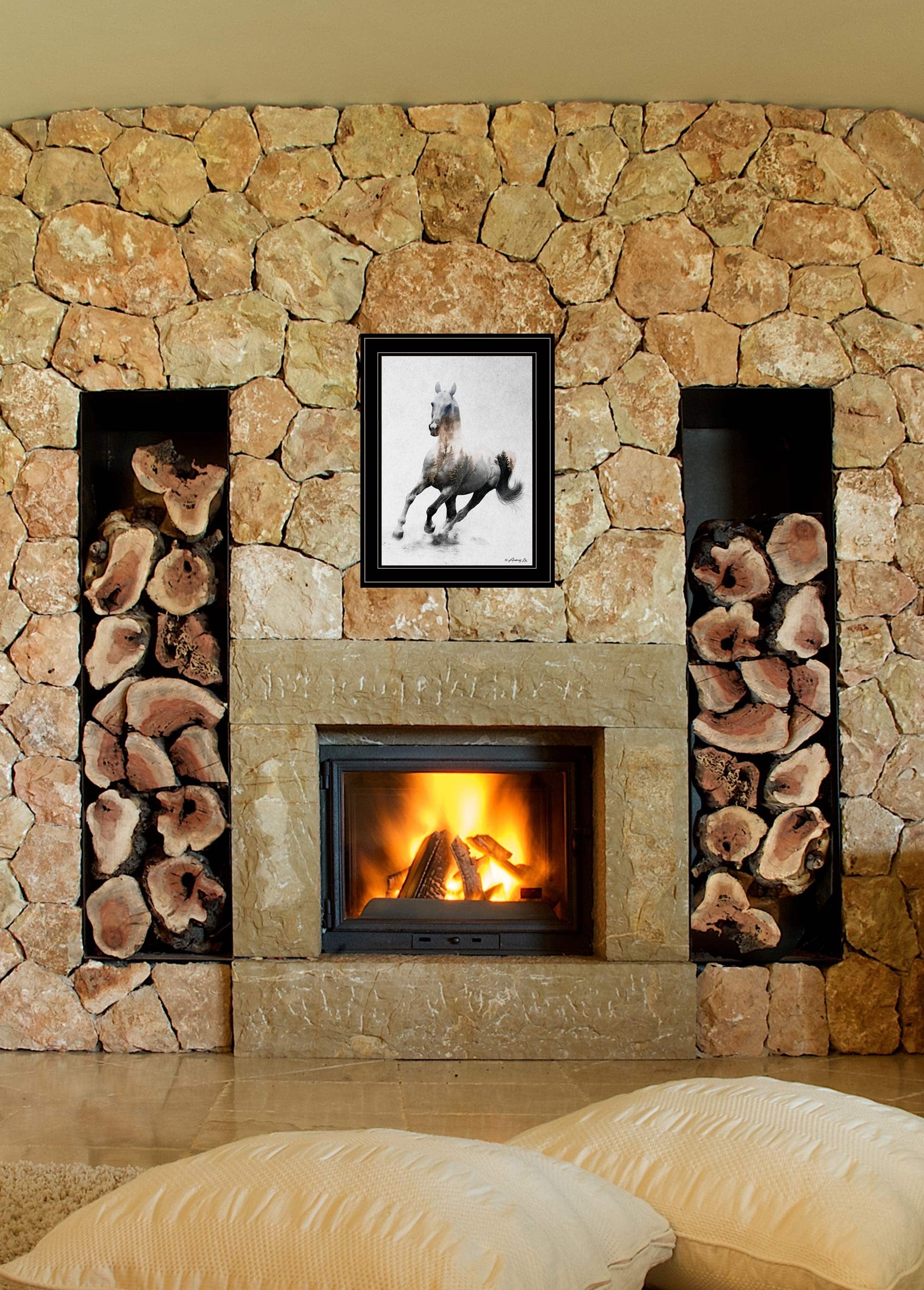 Galloping Stallion 2 Black Framed Print Wall Art - Homeroots
