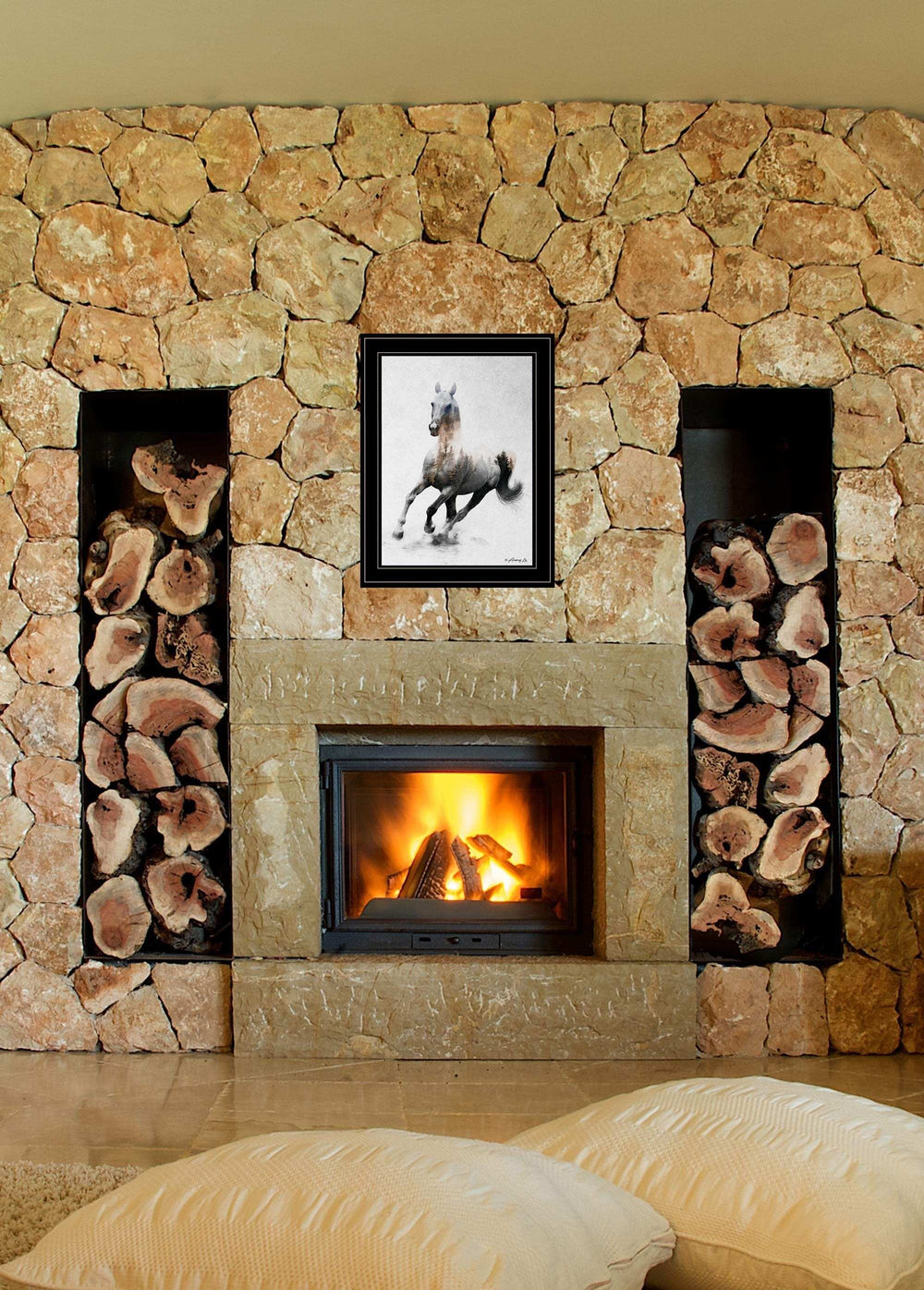 Galloping Stallion 2 Black Framed Print Wall Art - Homeroots - Flyclothing LLC