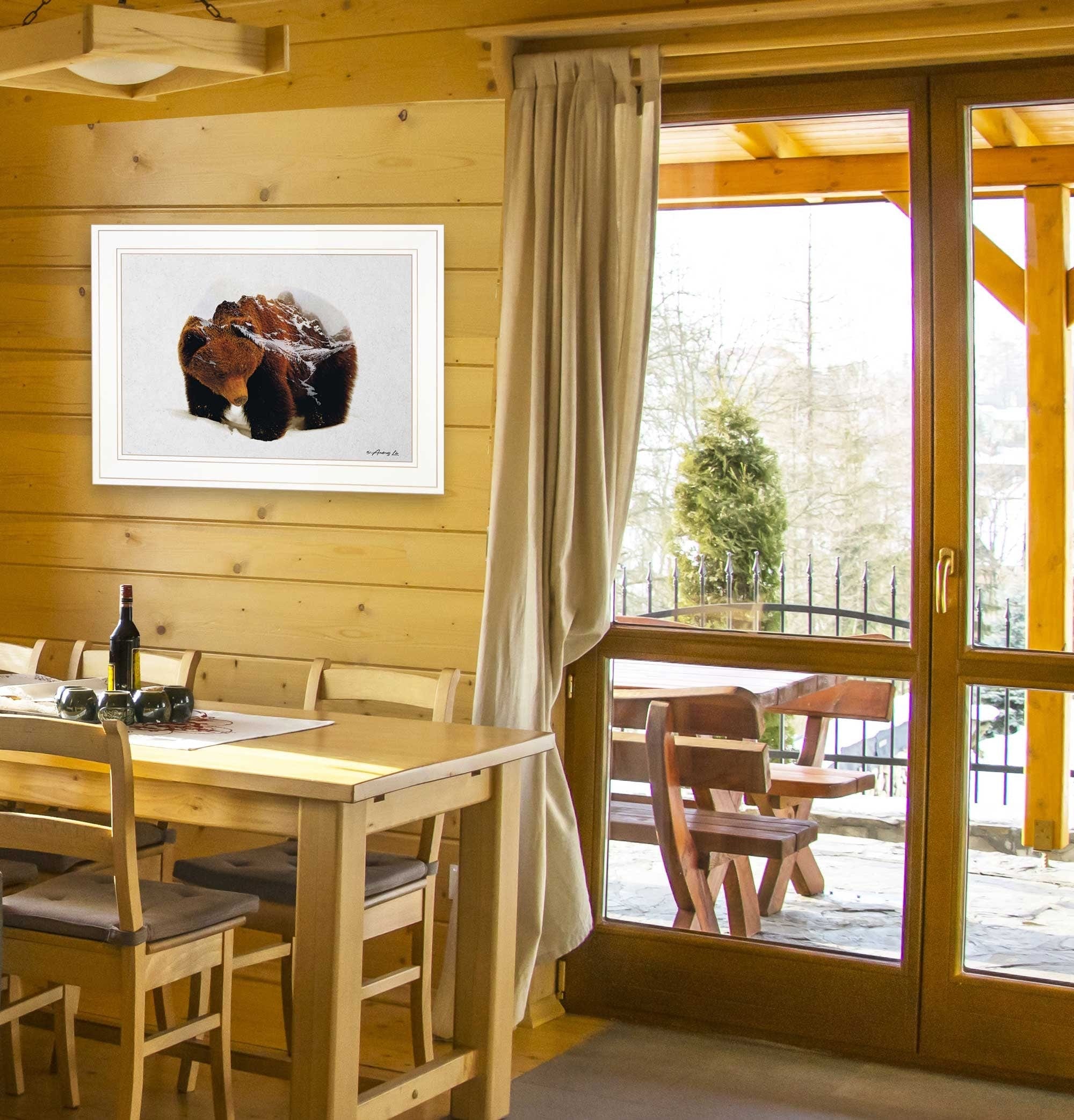Bear in the Mountains 1 White Framed Print Wall Art - Homeroots