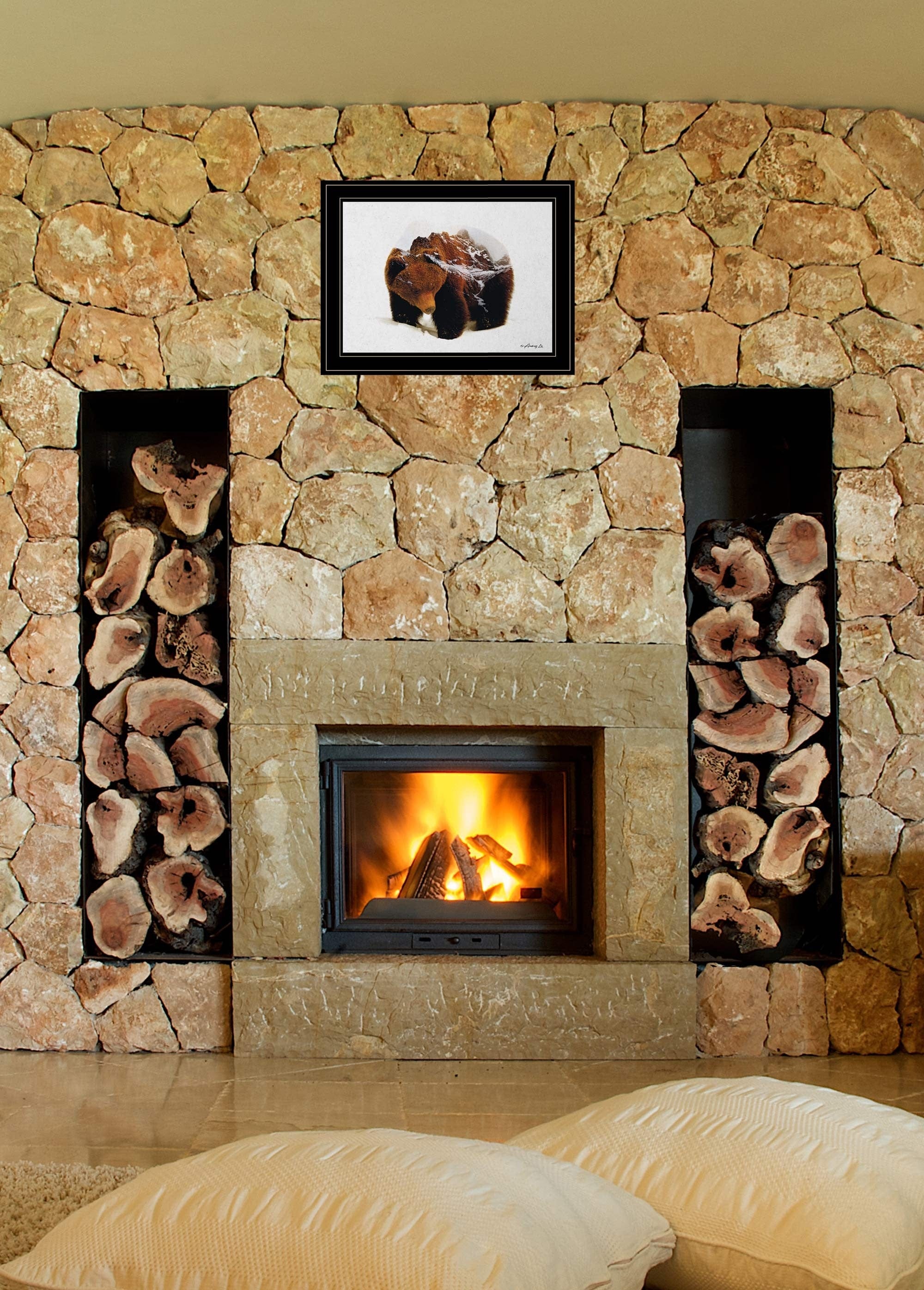Bear in the Mountains 2 Black Framed Print Wall Art - Homeroots