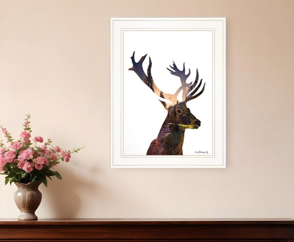 Deer in the Forest 1 White Framed Print Wall Art - Homeroots