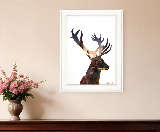 Deer in the Forest 1 White Framed Print Wall Art - Homeroots