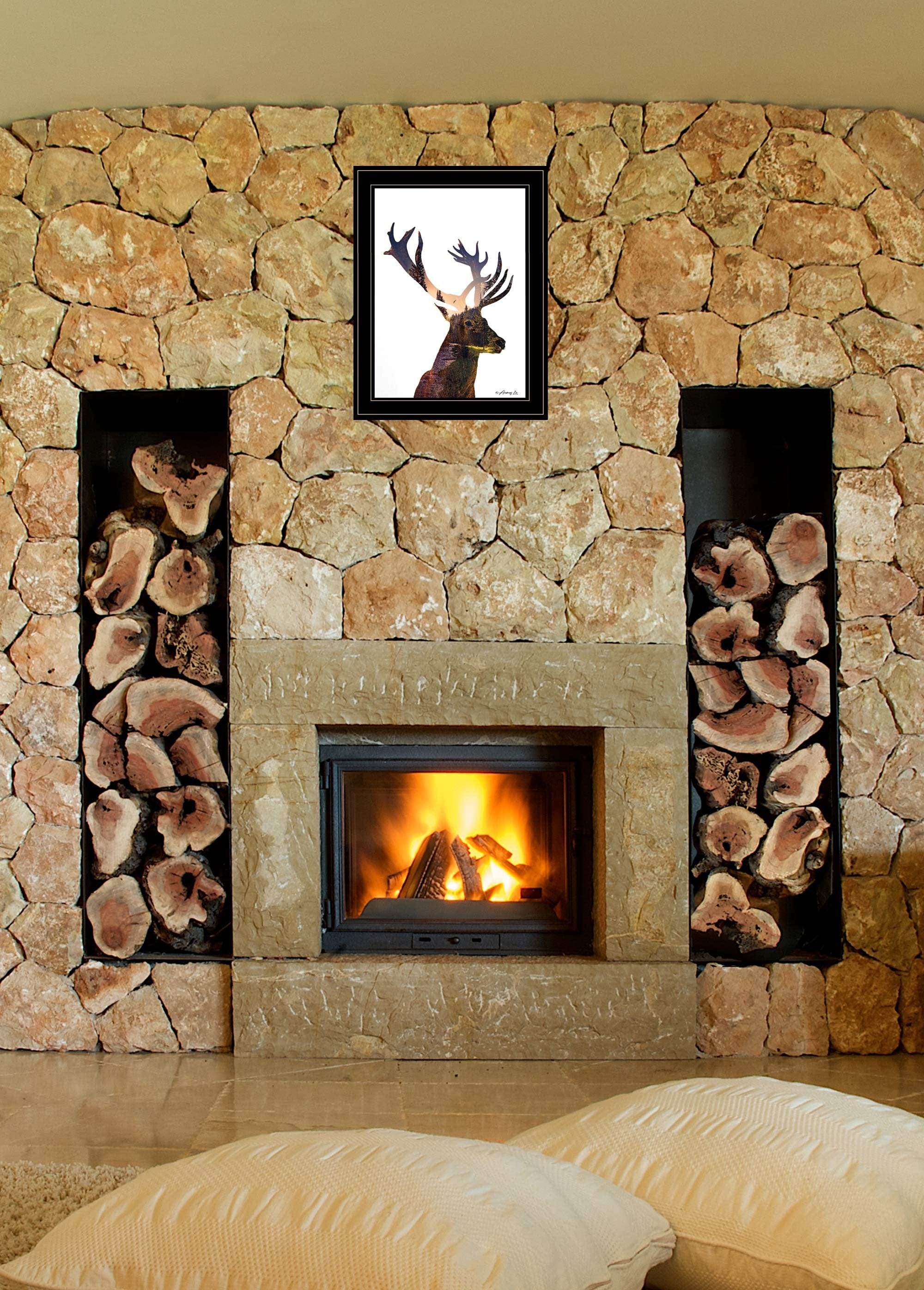 Deer in the Forest 2 Black Framed Print Wall Art - Homeroots