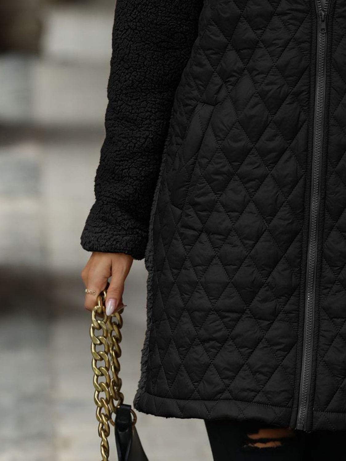 Texture Zip Up Long Sleeve Hooded Coat - Trendsi - Flyclothing LLC