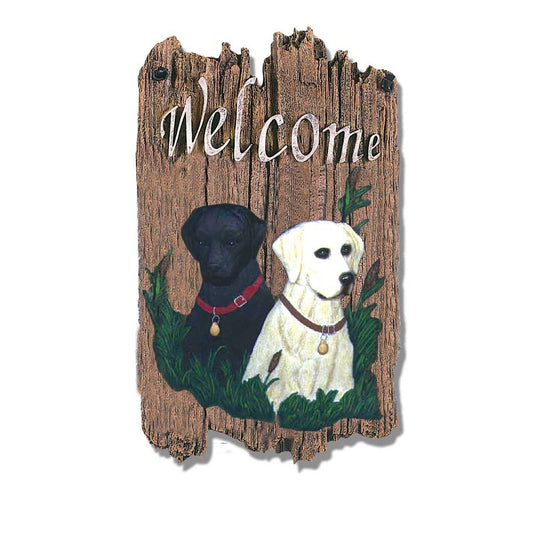 Black and Yellow Labs Indoor Outdoor Resin Welcome Wall Decor - Homeroots