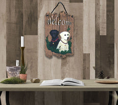 Black and Yellow Labs Indoor Outdoor Resin Welcome Wall Decor - Homeroots