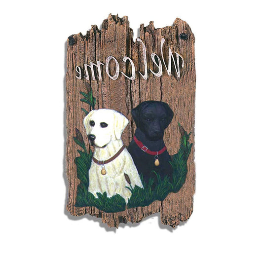 Black and Yellow Labs Indoor Outdoor Resin Welcome Wall Decor - Homeroots