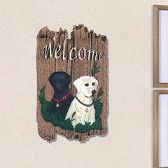 Black and Yellow Labs Indoor Outdoor Resin Welcome Wall Decor - Homeroots